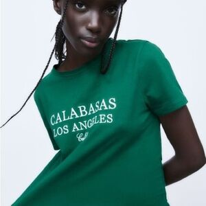 Zara - Green Embroidered Text T-Shirt Size Large - NWT